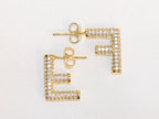 Alphabet F cz earrings in gold finish