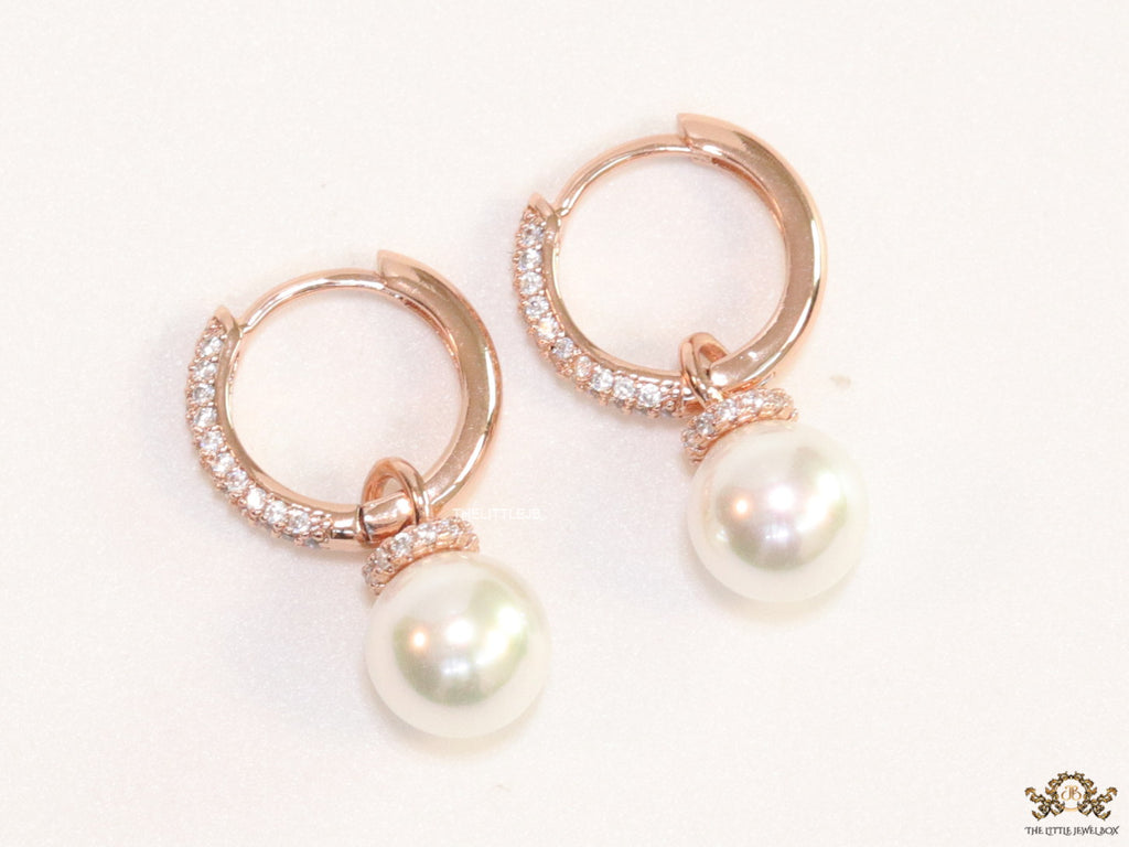 Rose gold plated cz hoops with pearl drop