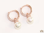 Rose gold plated cz hoops with pearl drop
