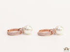Rose gold plated cz hoops with pearl drop