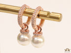Rose gold plated cz hoops with pearl drop
