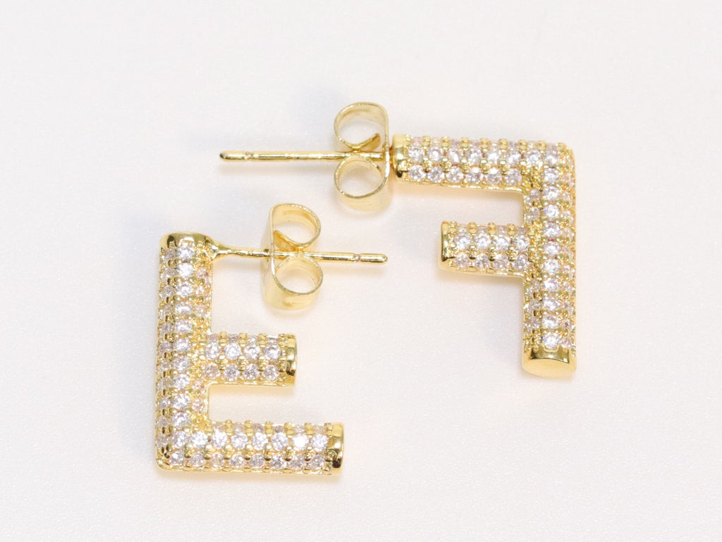 Alphabet F cz earrings in gold finish