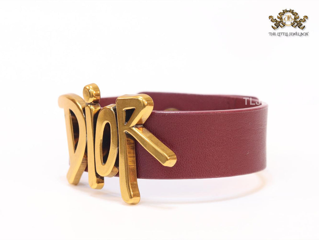 Alphabet D and cherry red belted bracelet