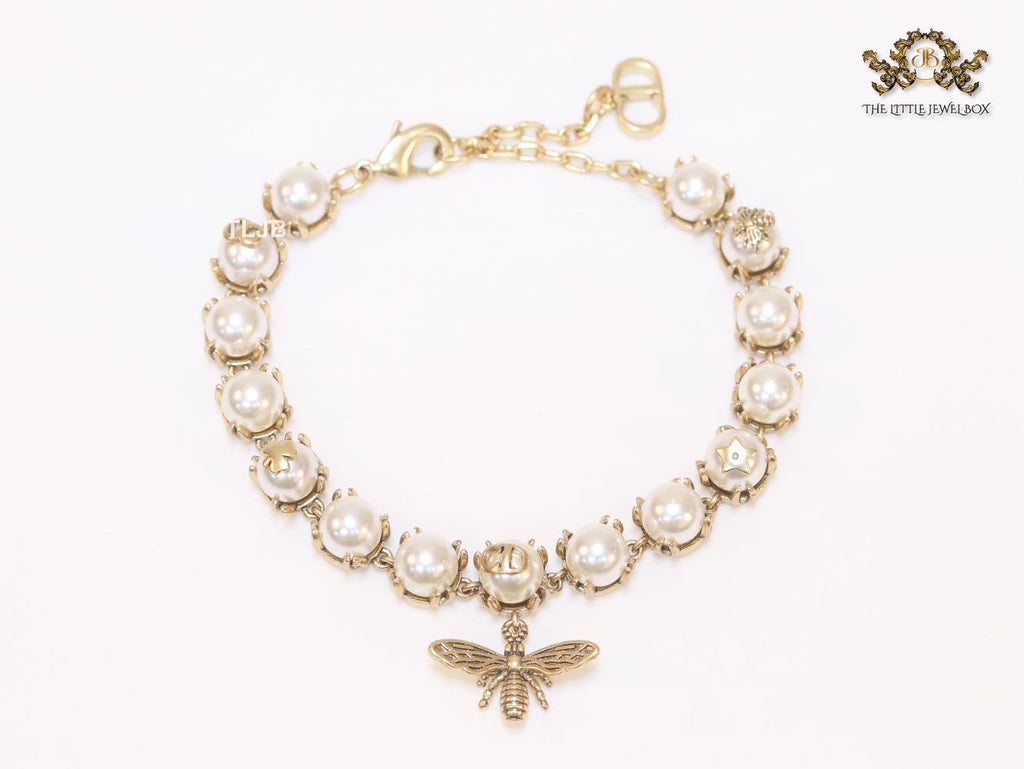 Rustic pearl and bee bracelet