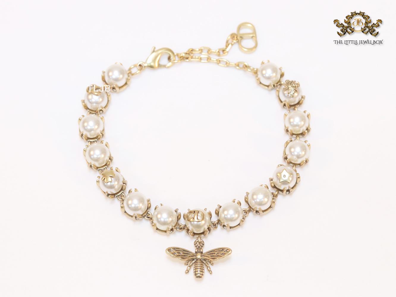 Rustic pearl and bee bracelet