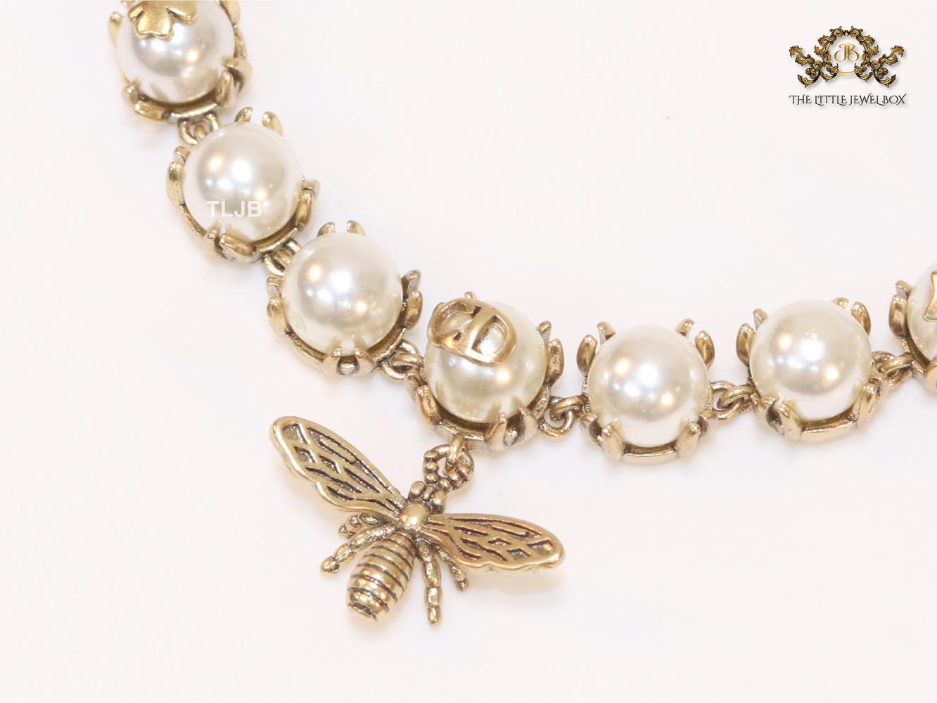 Rustic pearl and bee bracelet