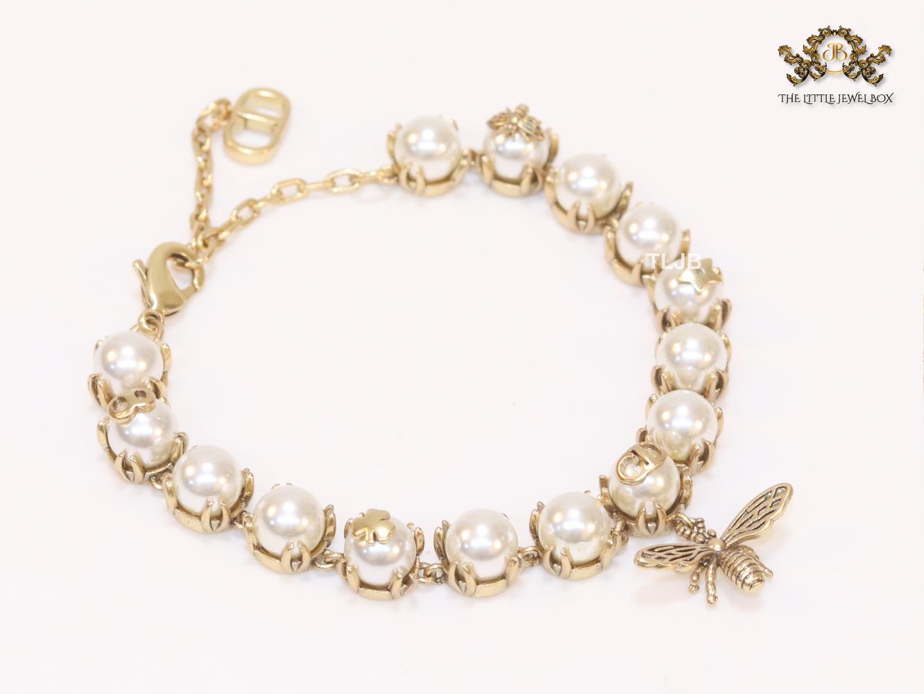 Rustic pearl and bee bracelet