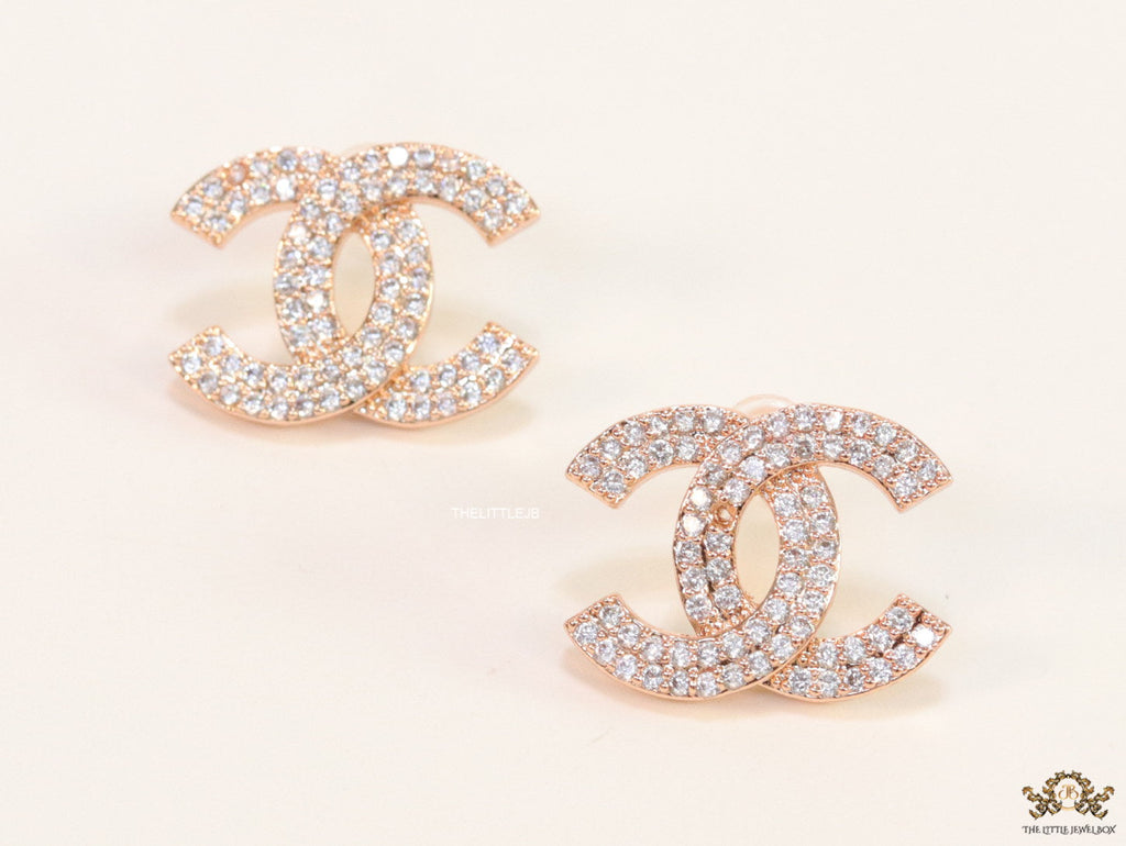Gold plated twin C motif cz studs