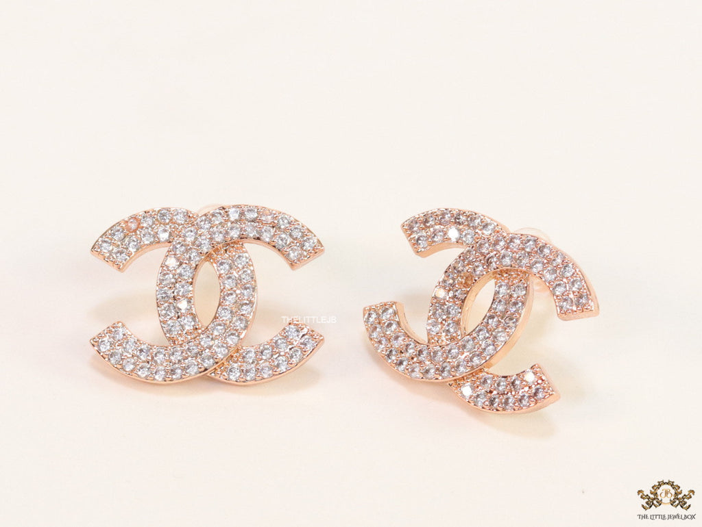 Gold plated twin C motif cz studs