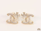Gold plated flower and twin C motif cz studs