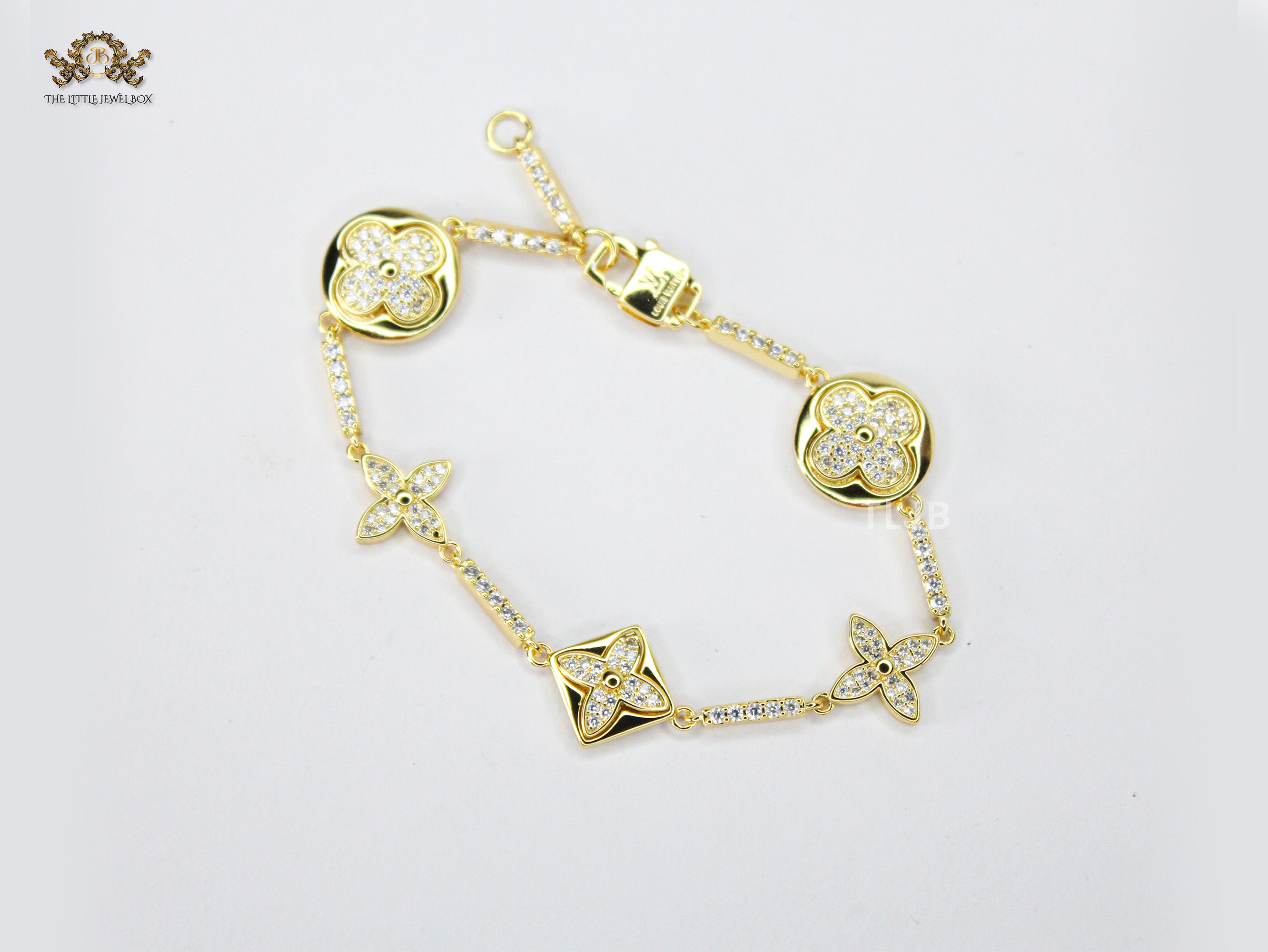 Alphabet L & V gold cz tennis bracelet