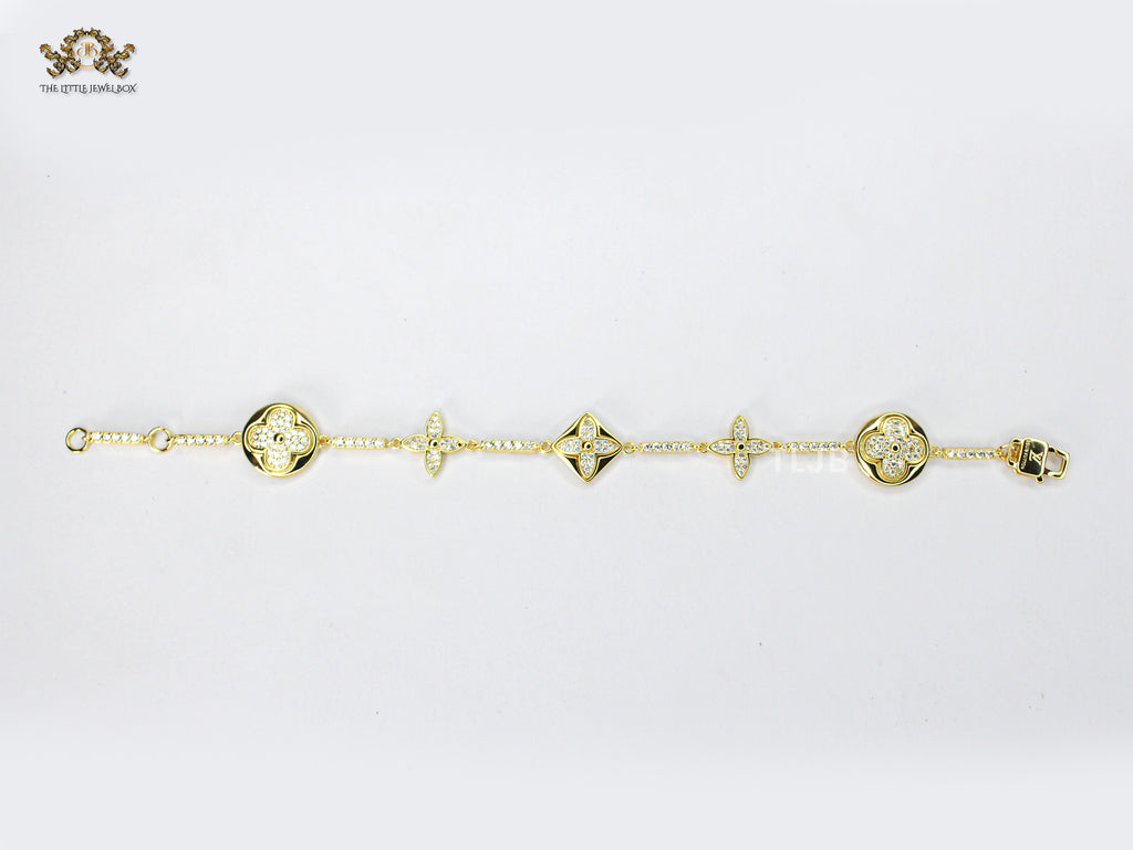 Alphabet L & V gold cz tennis bracelet