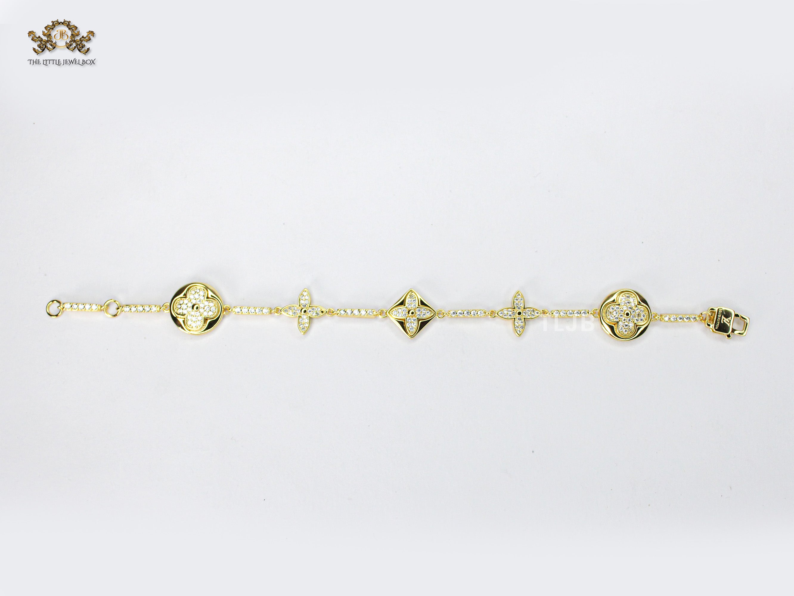 Alphabet L & V gold cz tennis bracelet