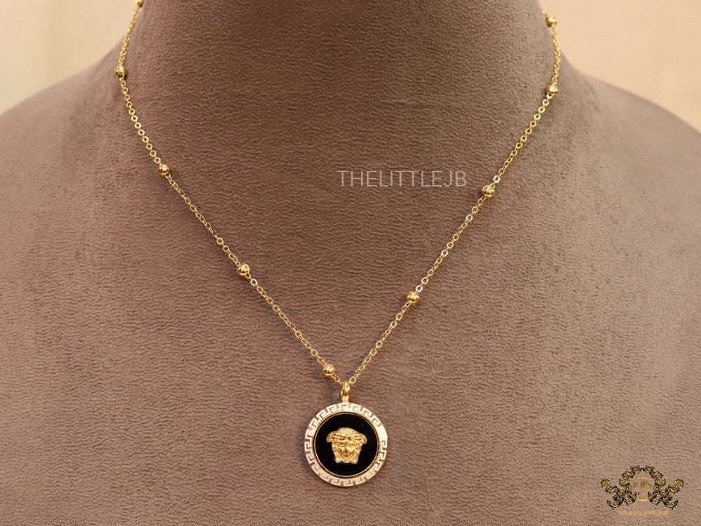 Gold plated Athena necklace in black base