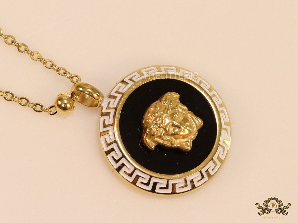 Gold plated Athena necklace in black base