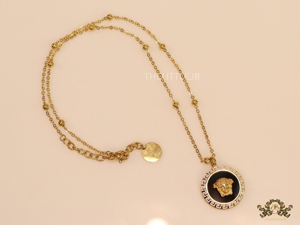 Gold plated Athena necklace in black base