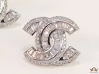 Platinum plated twin C motif cz baguette studs