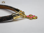 Alphabet L & V Leather bracelet with Pink charm