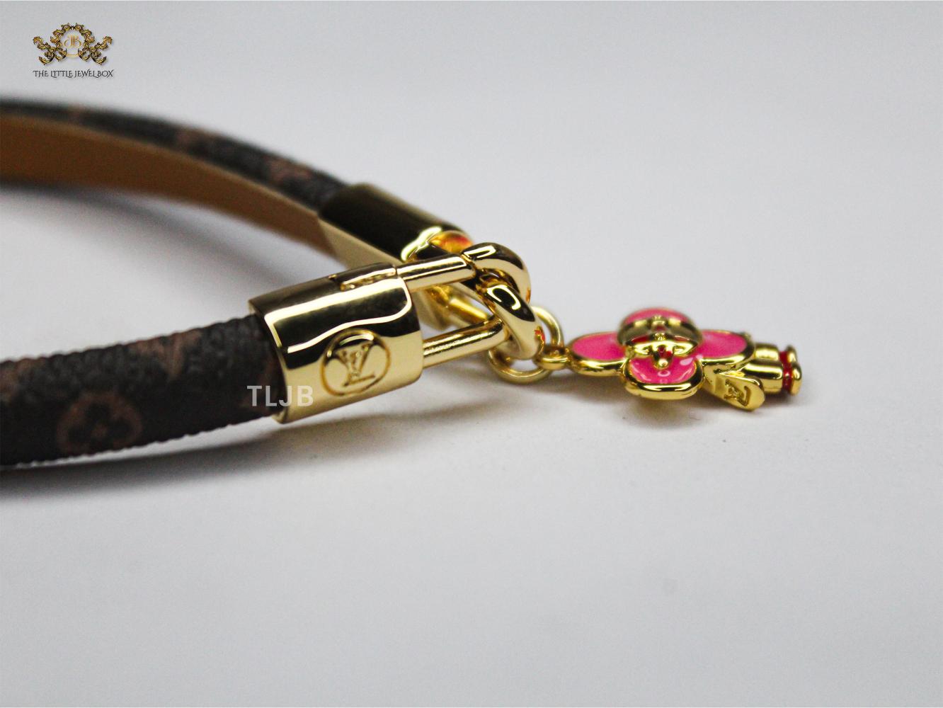 Alphabet L & V Leather bracelet with Pink charm