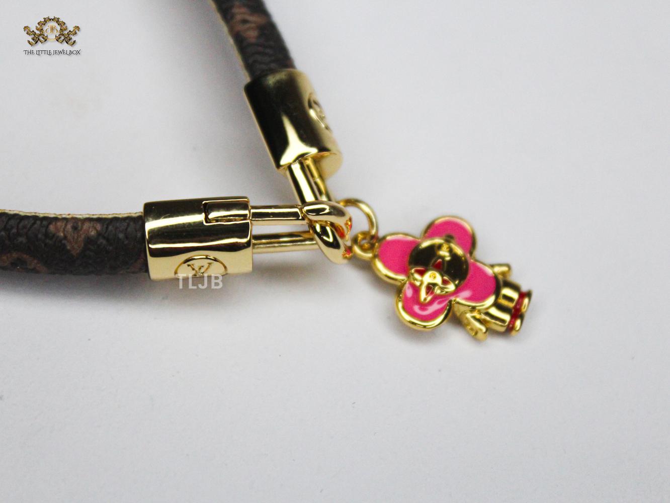 Alphabet L & V Leather bracelet with Pink charm