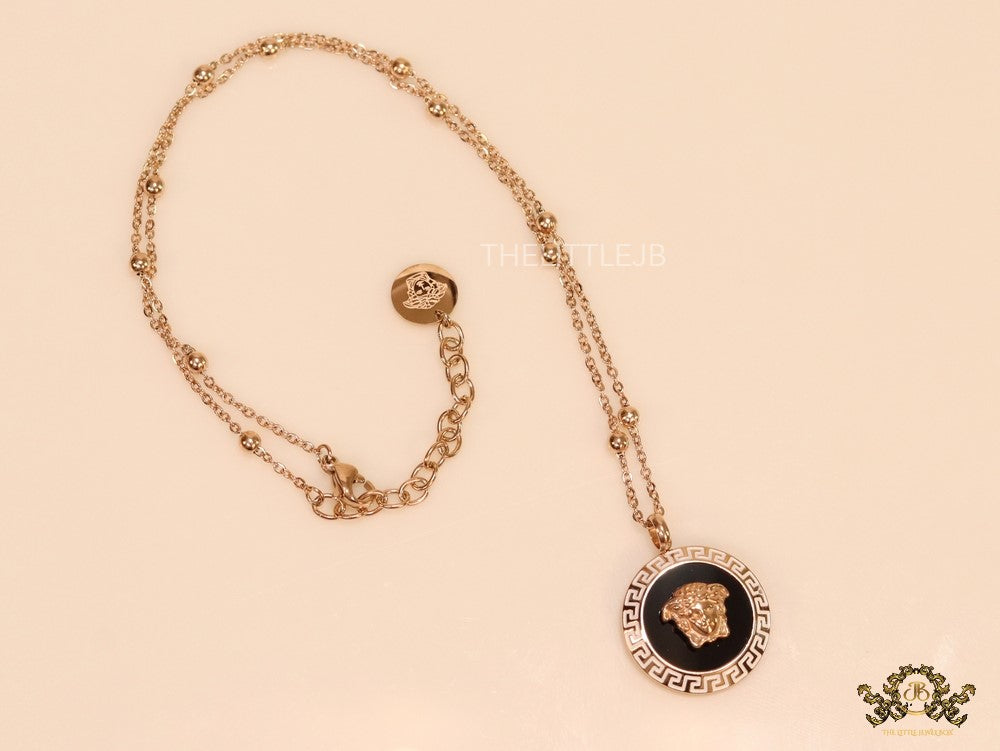 Rose gold plated Athena necklace with black base