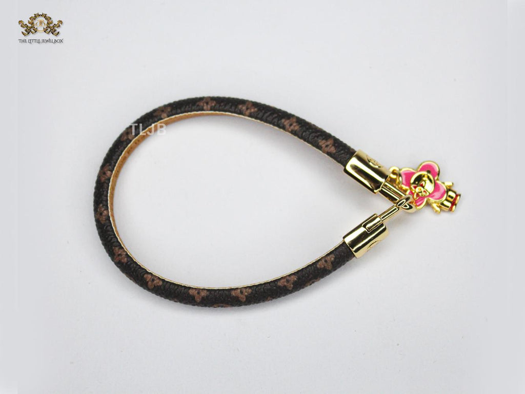 Alphabet L & V Leather bracelet with Pink charm