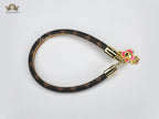 Alphabet L & V Leather bracelet with Pink charm