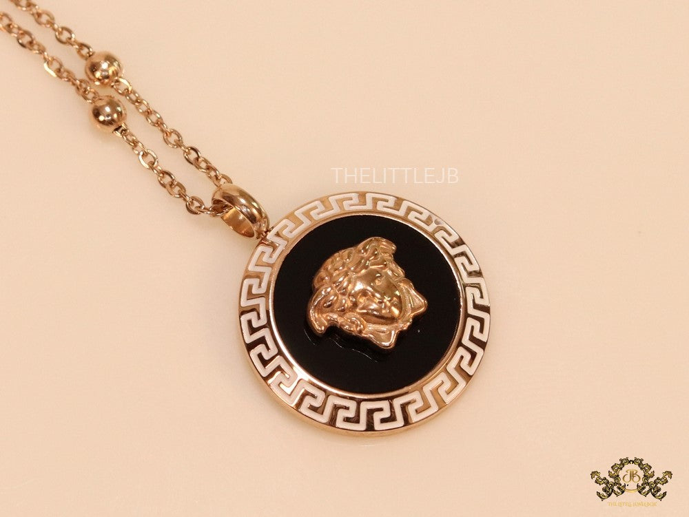 Rose gold plated Athena necklace with black base