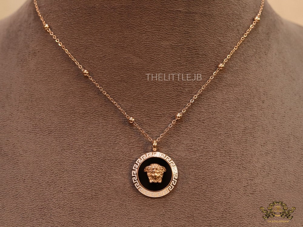 Rose gold plated Athena necklace with black base