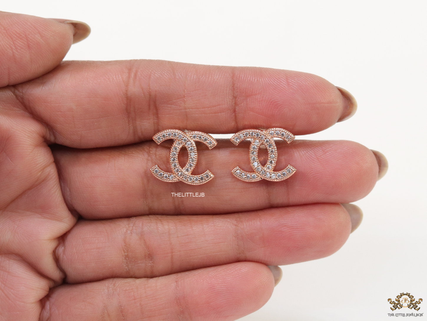 Rose gold plated twin C motif cz studs