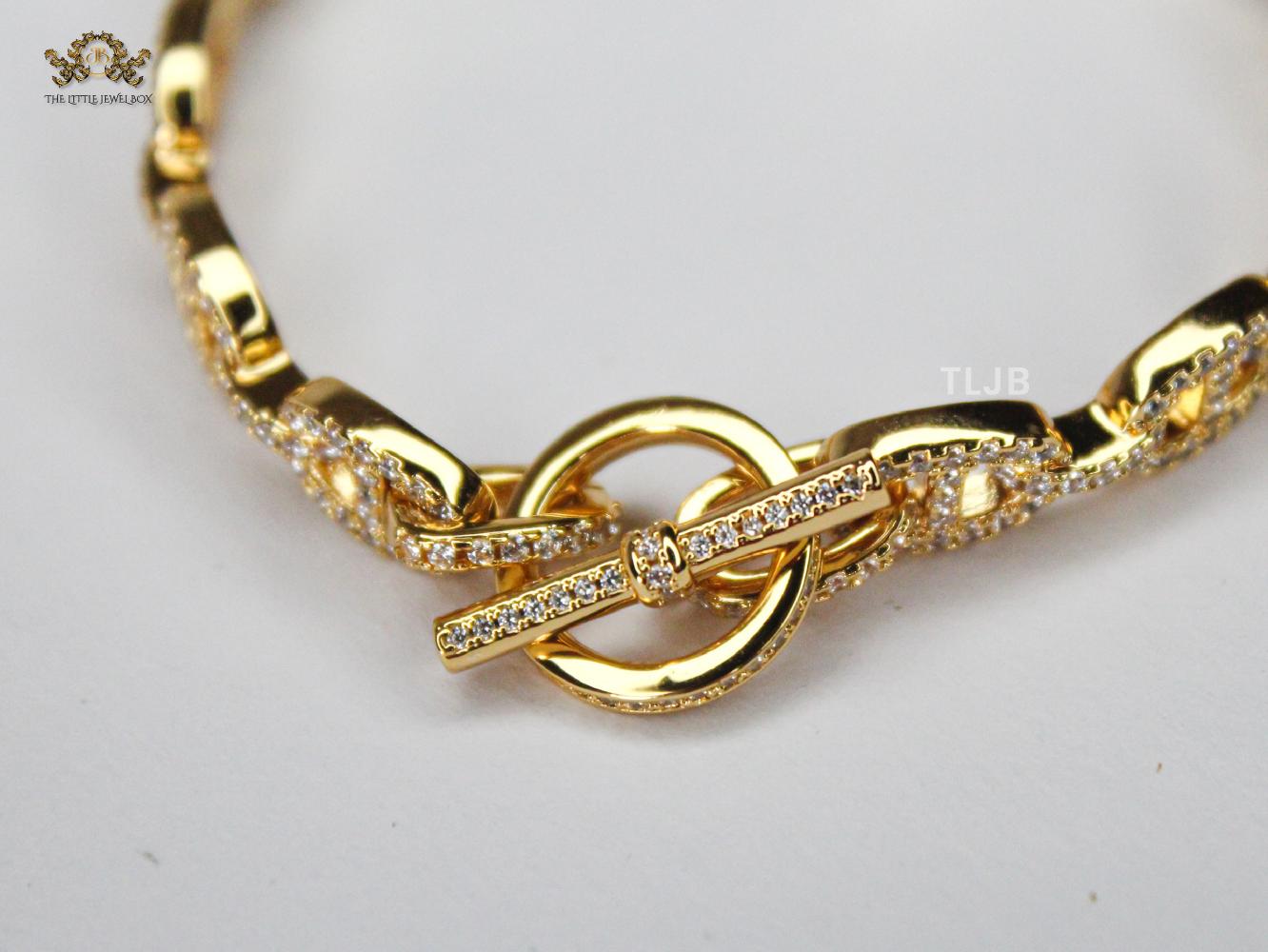 Alphabet H with CZ Gold bracelet