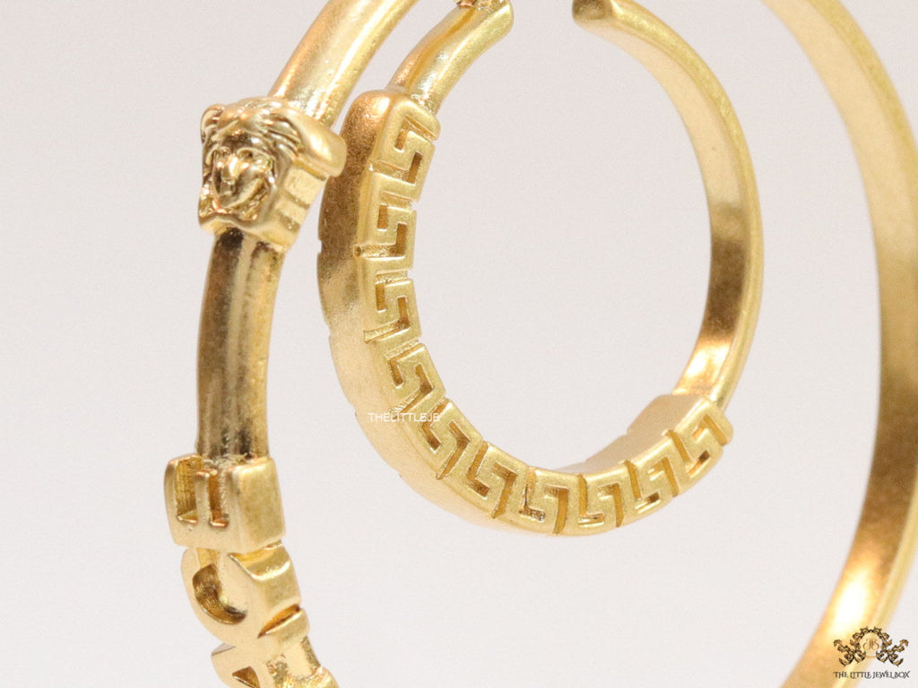 Golden Medusa hoops with alphabets 62 mm