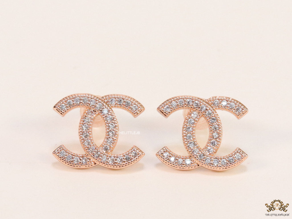Rose gold plated twin C motif cz studs