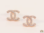 Rose gold plated twin C motif cz studs