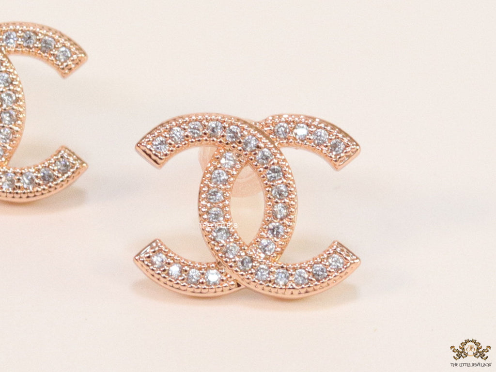 Rose gold plated twin C motif cz studs