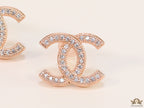 Rose gold plated twin C motif cz studs