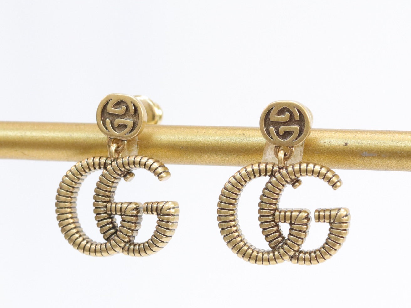 Double G rustic gold stud dangles