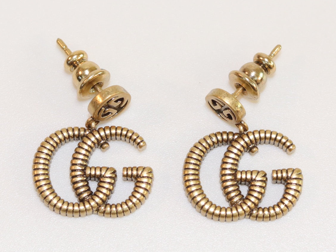 Double G rustic gold stud dangles