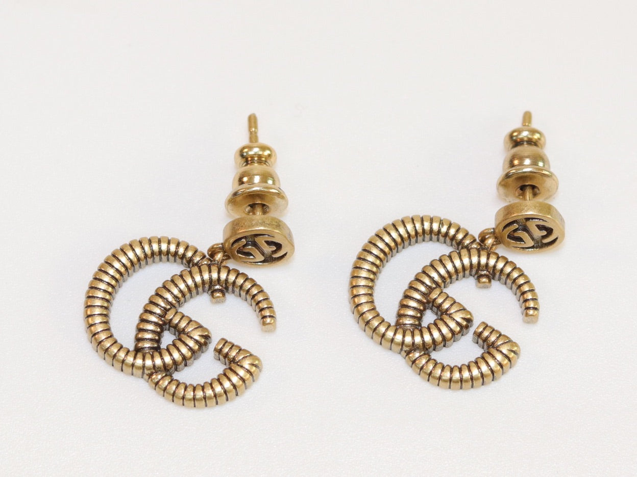 Double G rustic gold stud dangles