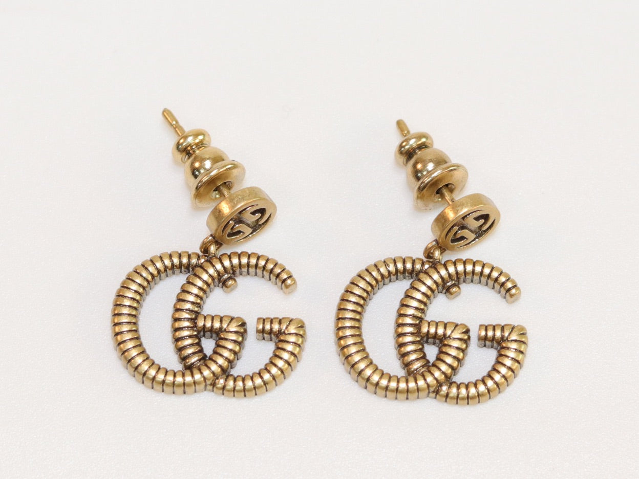 Double G rustic gold stud dangles
