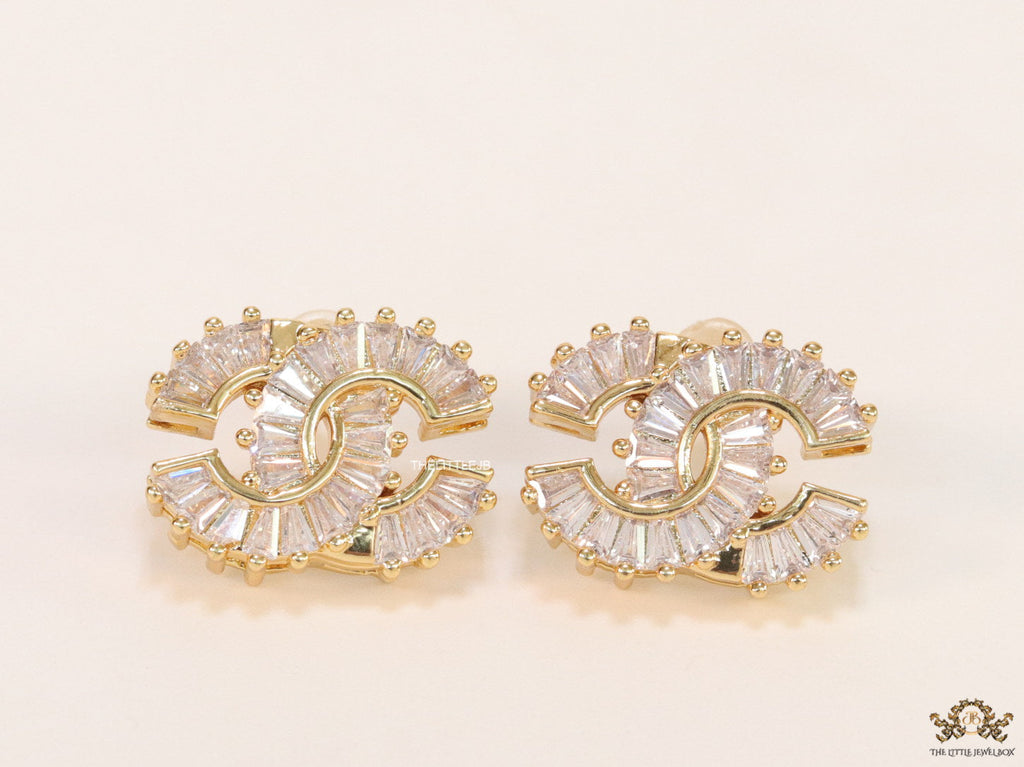 Gold plated twin C motif cz baguette studs