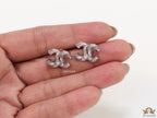 Platinum plated entwined twin C motif cz studs