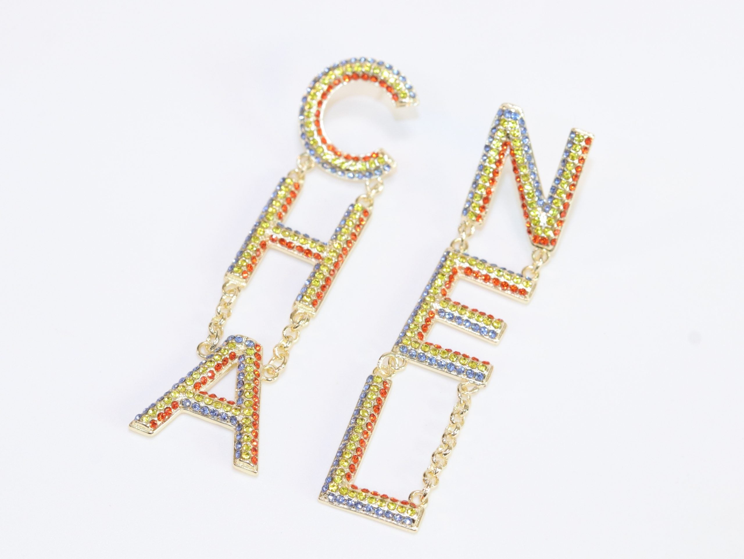 Double C long multicolored dangles