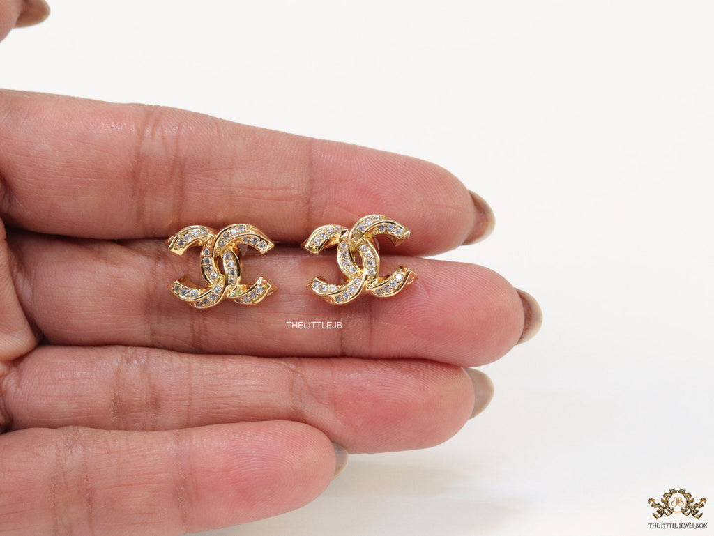 Gold plated entwined twin C motif cz studs
