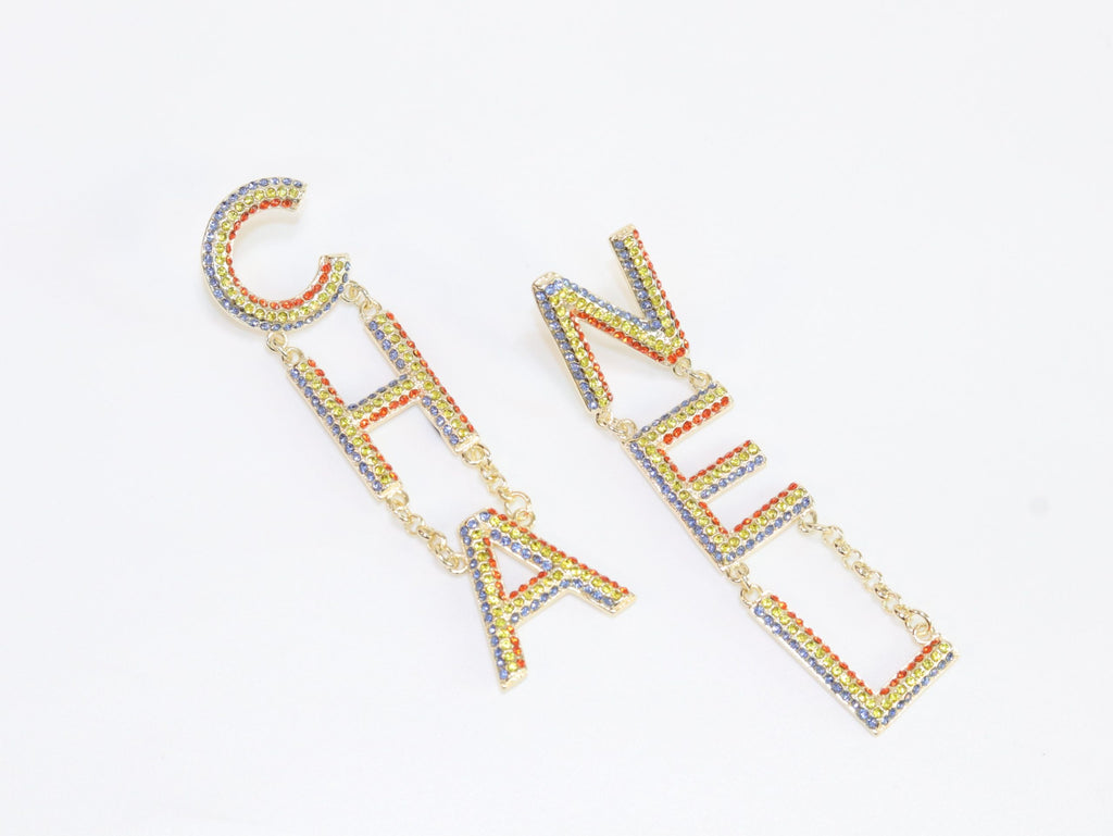 Double C long multicolored dangles