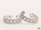 Platinum plated open cz hoops in link chain pattern