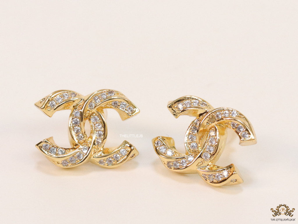 Gold plated entwined twin C motif cz studs