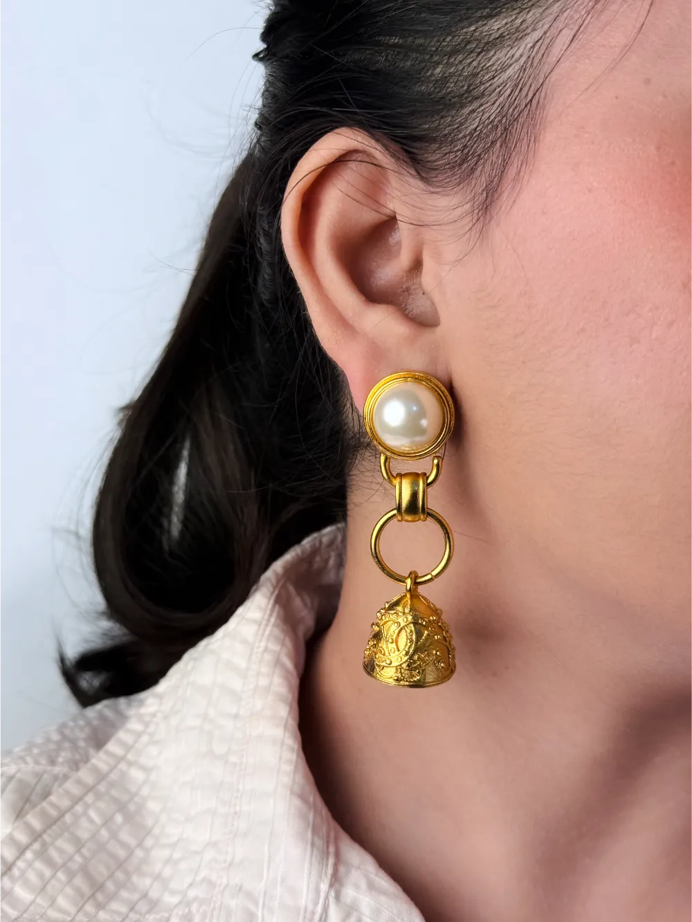 Gold Pearl Dome Jhumka Earrings