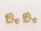 Double C beige pearl studs in gold finish