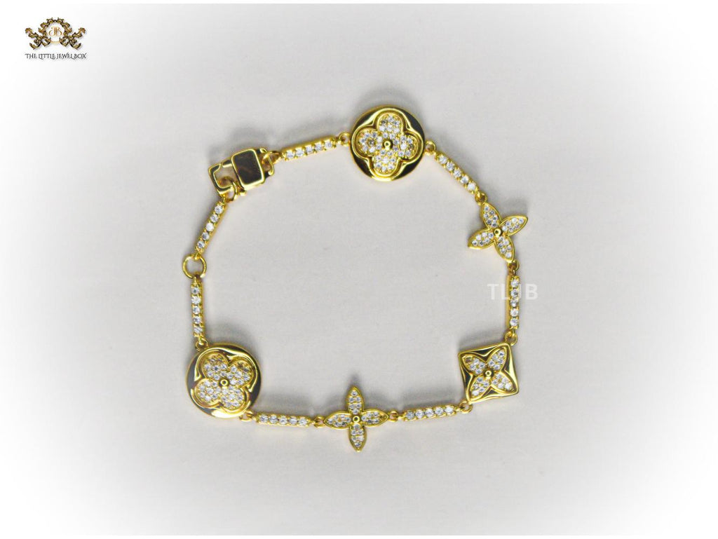 Alphabet L & V gold cz tennis bracelet